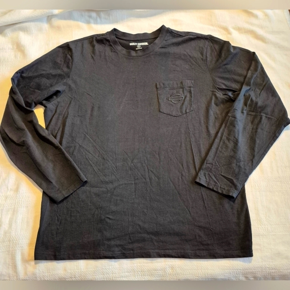 Harley Davidson men's XL black long sleeve 1 pocket shirt EUC